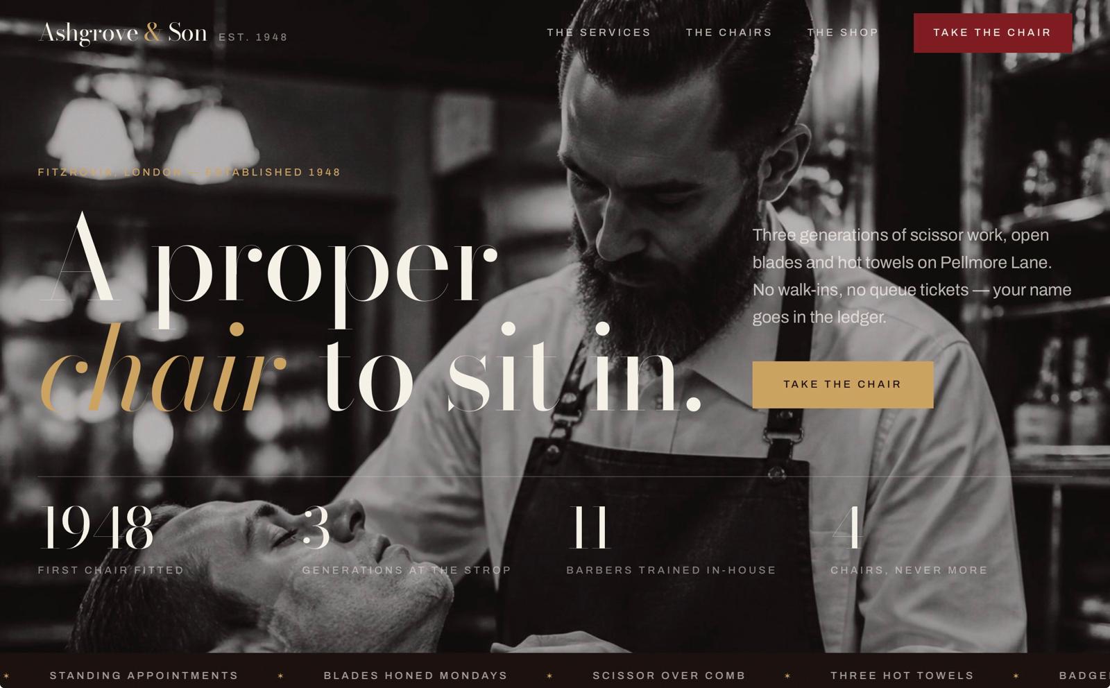 Professional Barbershop Website — fictional demo project screenshot